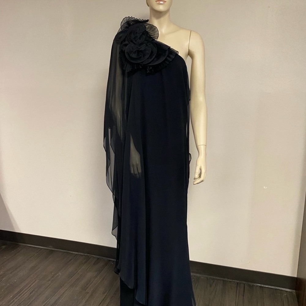 Marchesa Notte Vintage Black Silk Chiffon Gown